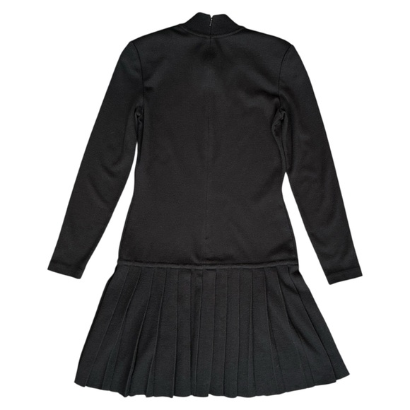 Vintage Nina Patrick Wool Blend Drop Waist Pleated Long Sleeve Dress Black Small - Picture 2 of 8